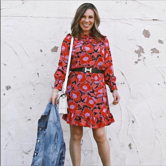 WHO WHAT WEAR Dresses & Skirts - Ruffle Purple Long Sleeve Floral Dress